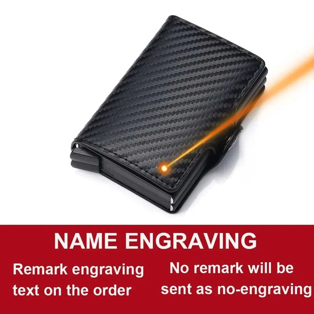 Custom Gift Men’s Carbon Fiber Wallet Engraved Name Mini Pop-Up Design RFID Security 12 Card Holders Top Quality Small Money Bag